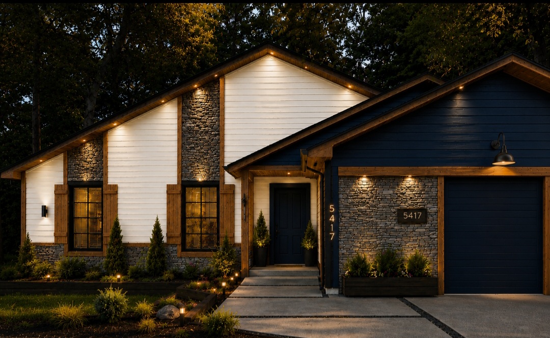 A completed CCC home at dusk